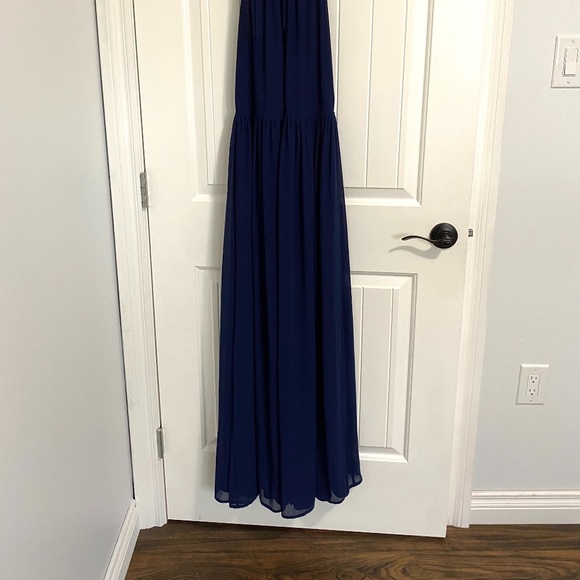 Floor Length Navy Blue Bridesmaid Dress - Picture 4 of 6